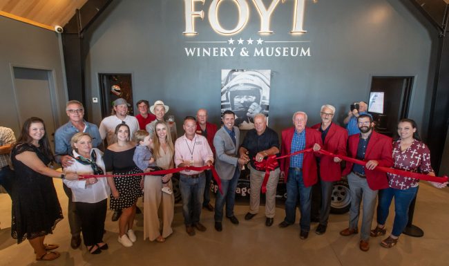 Cutting the ribbon to the tasting room of Foyt Winery and Museum in Fredericksburg Texas